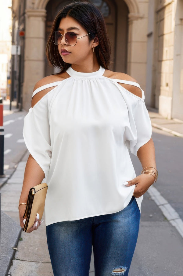 Plus Halter Open Shoulder Bat Sleeves Loose Top - | SmartBuyApparel