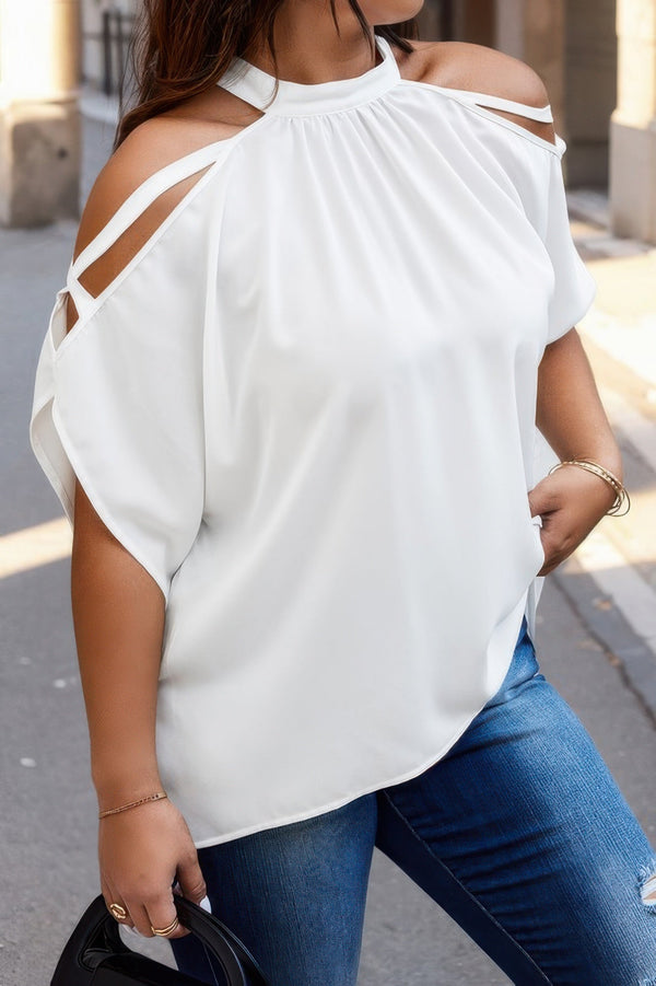 Plus Halter Open Shoulder Bat Sleeves Loose Top - | SmartBuyApparel