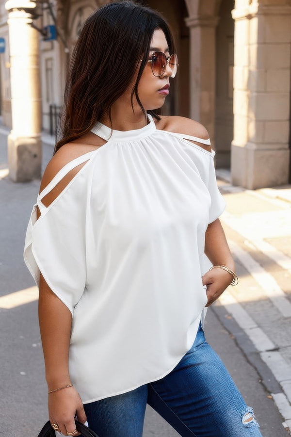 Plus Halter Open Shoulder Bat Sleeves Loose Top - | SmartBuyApparel