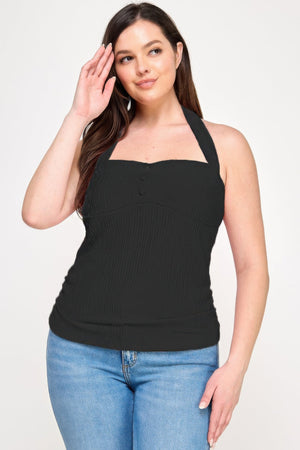Plus Halter Tie Crinkle Knit Top - | SmartBuyApparel