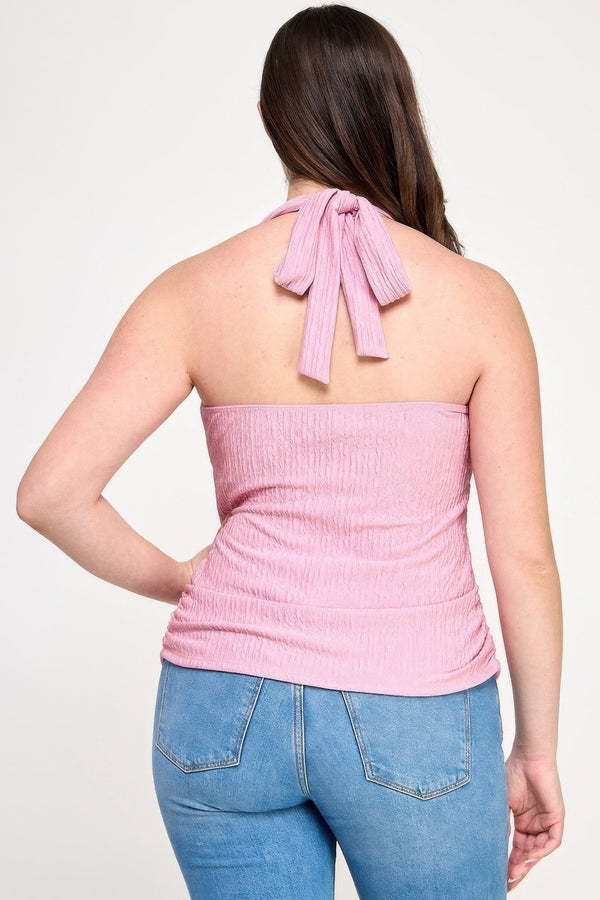 Plus Halter Tie Crinkle Knit Top - | SmartBuyApparel