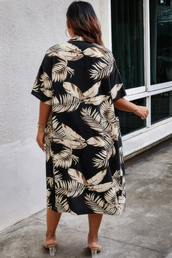 Plus Leaf Print Pockets Elastic Waist Shorts Sets - | SmartBuyApparel