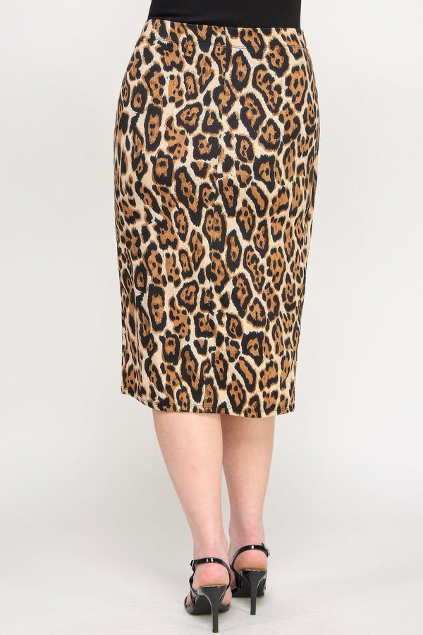 Plus Leopard Prt Asym Skirt W/ Buckle - | SmartBuyApparel