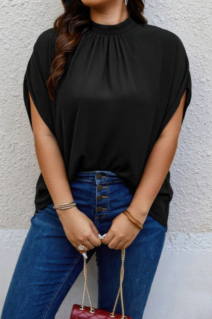 Plus Mock Neck Batwing Sleeve Loose Tunic Top - | SmartBuyApparel
