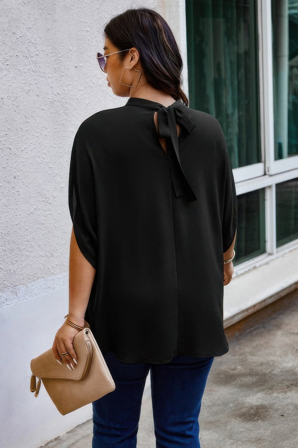 Plus Mock Neck Batwing Sleeve Loose Tunic Top - | SmartBuyApparel