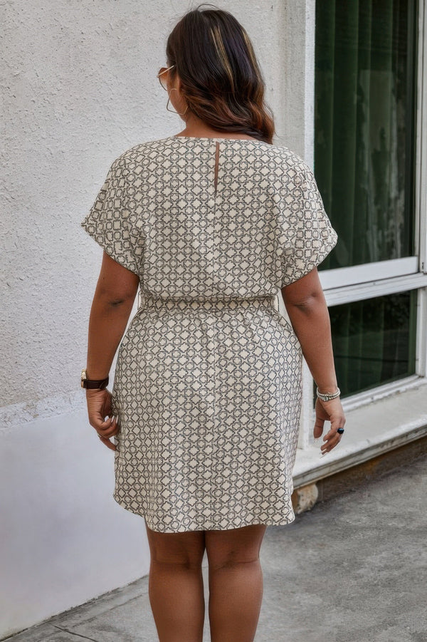 Plus Round Neck Printed Batwing Sleeve Loose Dress - | SmartBuyApparel