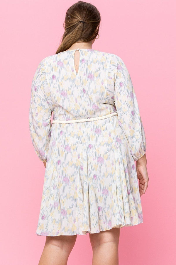 Plus Size Abstract Printed Mini Swing Woven Dress - Dress - SmartBuyApparel