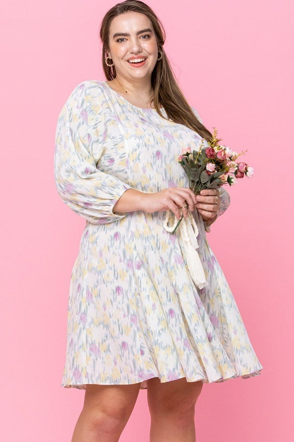 Plus Size Abstract Printed Mini Swing Woven Dress - Dress - SmartBuyApparel