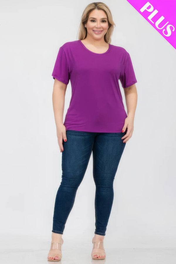 Plus Size Basic Short Sleeve T-shirt - | SmartBuyApparel