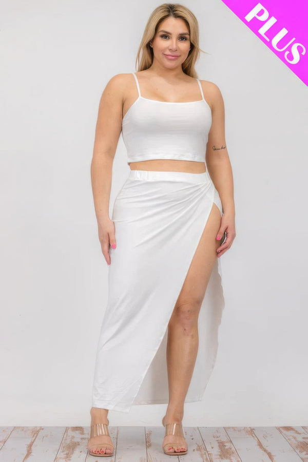 Plus Size Crop Cami & Split Thigh Maxi Skirt Set - | SmartBuyApparel
