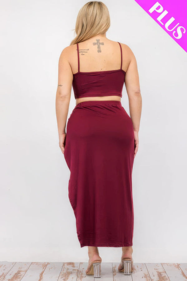 Plus Size Crop Cami & Split Thigh Maxi Skirt Set - | SmartBuyApparel