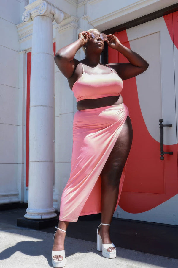 Plus Size Crop Cami & Split Thigh Maxi Skirt Set - | SmartBuyApparel