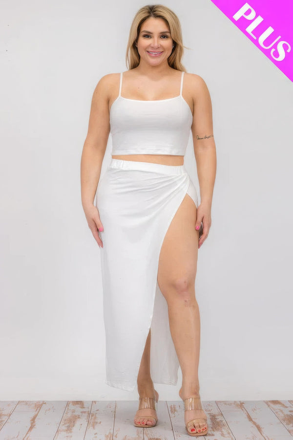 Plus Size Crop Cami & Split Thigh Maxi Skirt Set - | SmartBuyApparel