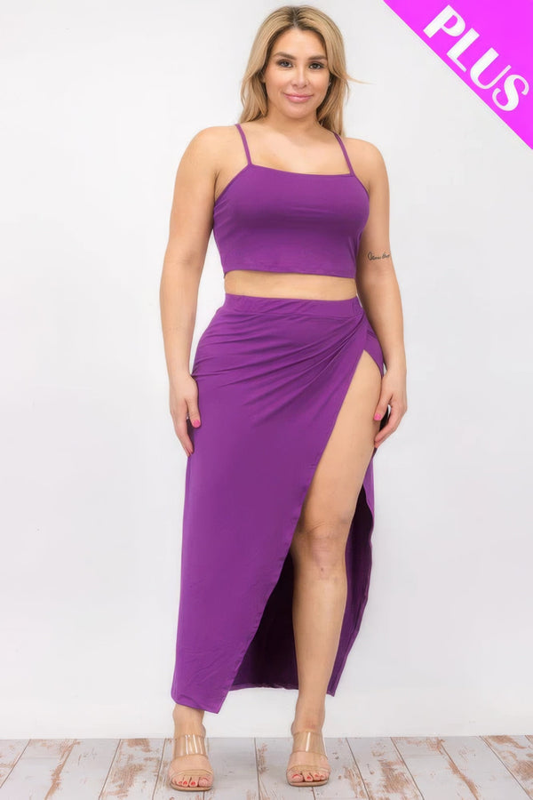 Plus Size Crop Cami & Split Thigh Maxi Skirt Set - | SmartBuyApparel