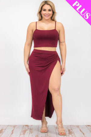 Plus Size Crop Cami & Split Thigh Maxi Skirt Set - | SmartBuyApparel