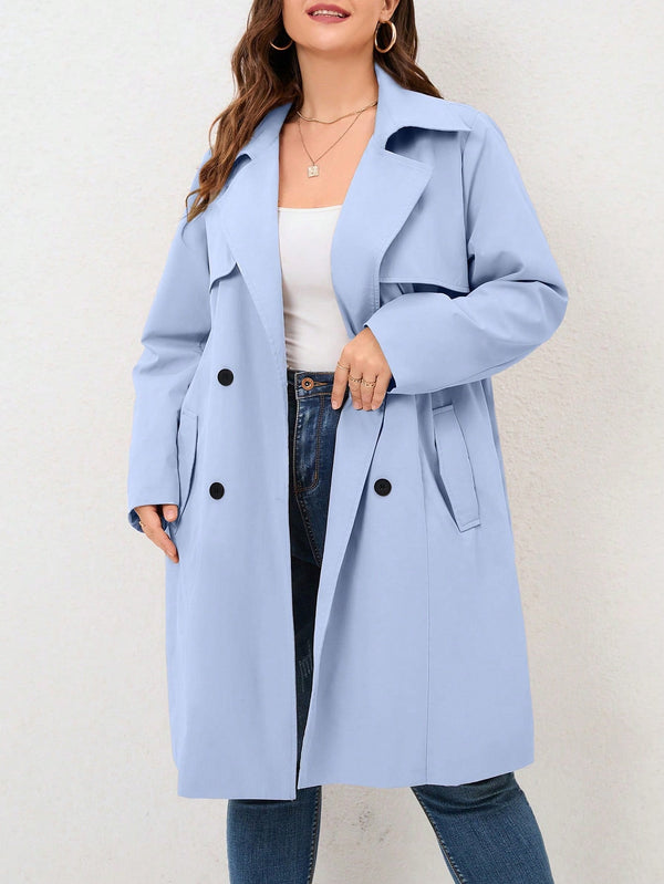 Plus Size Double - Breasted Belted Trench Coat – Chic Layering Essential - SmartBuyApparel - Plus Size Trench Coats