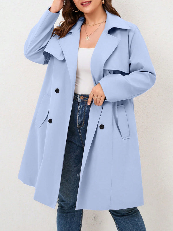 Plus Size Double - Breasted Belted Trench Coat – Chic Layering Essential - SmartBuyApparel - Plus Size Trench Coats