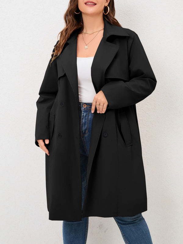 Plus Size Double - Breasted Belted Trench Coat – Chic Layering Essential - SmartBuyApparel - Plus Size Trench Coats