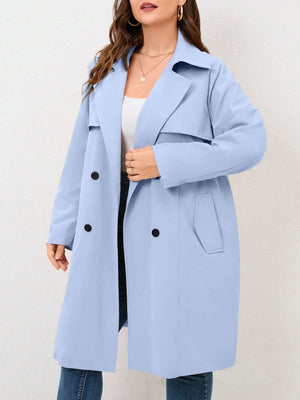 Plus Size Double - Breasted Belted Trench Coat – Chic Layering Essential - SmartBuyApparel - Plus Size Trench Coats