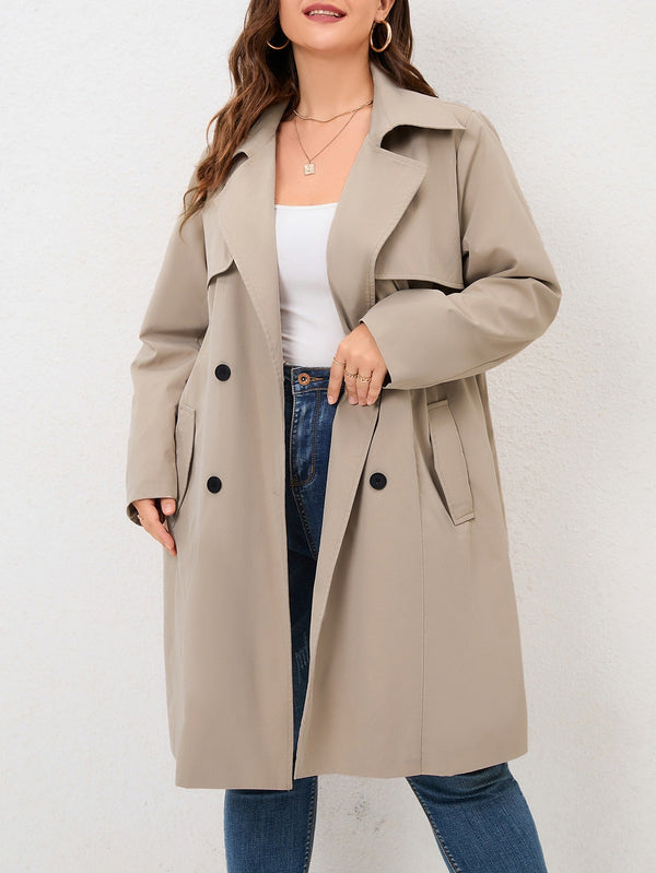 Plus Size Double - Breasted Belted Trench Coat – Chic Layering Essential - SmartBuyApparel - Plus Size Trench Coats