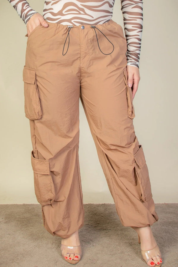 Plus Size Flap Pockets Drawstring Ruched Parachute Pants - Pants - SmartBuyApparel