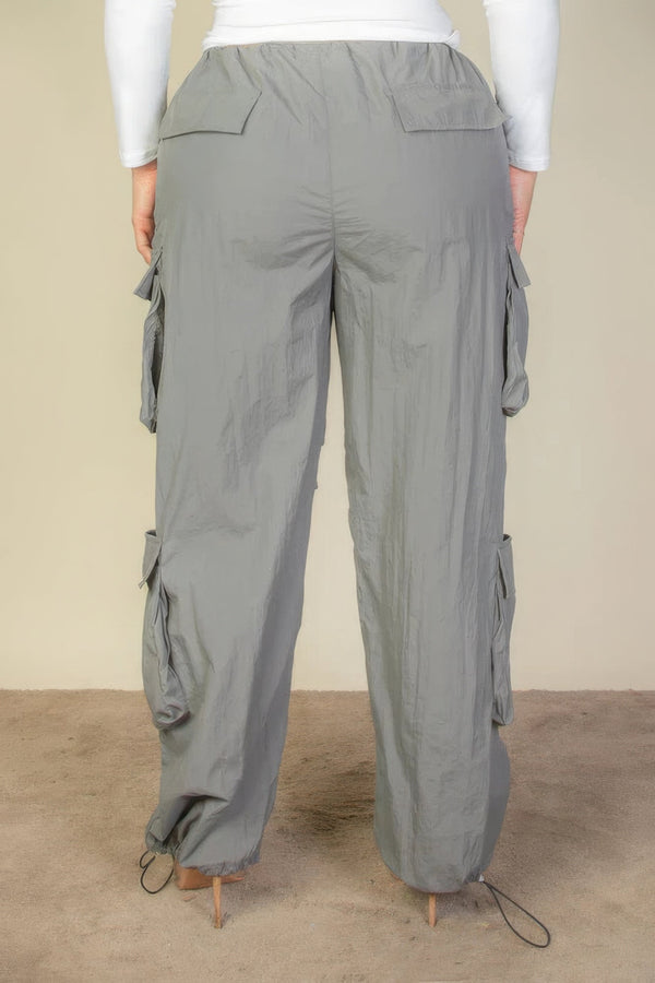 Plus Size Flap Pockets Drawstring Ruched Parachute Pants - Pants - SmartBuyApparel