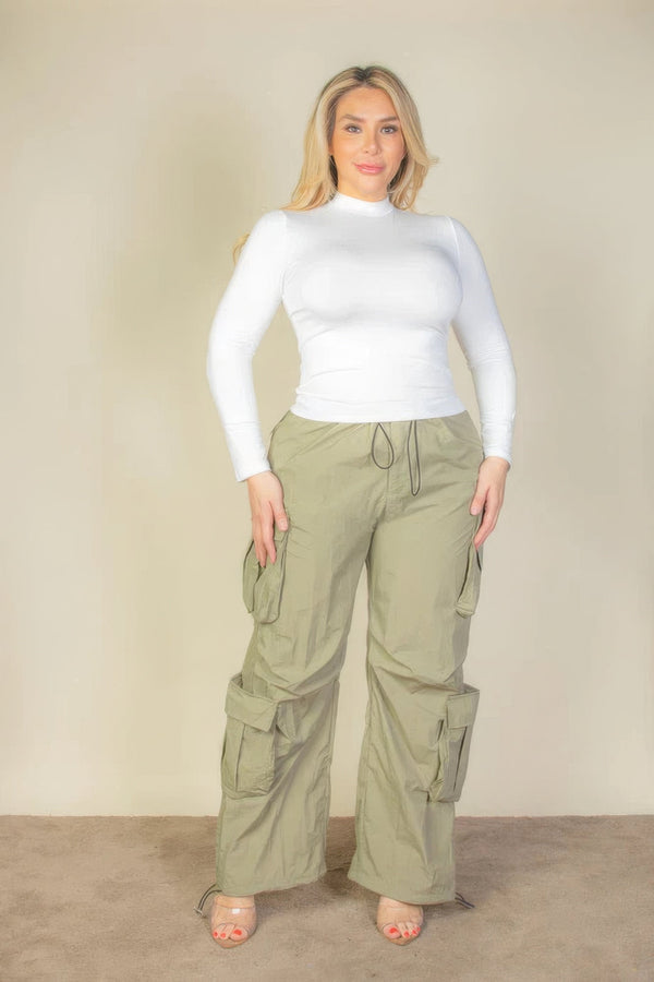 Plus Size Flap Pockets Drawstring Ruched Parachute Pants - Pants - SmartBuyApparel