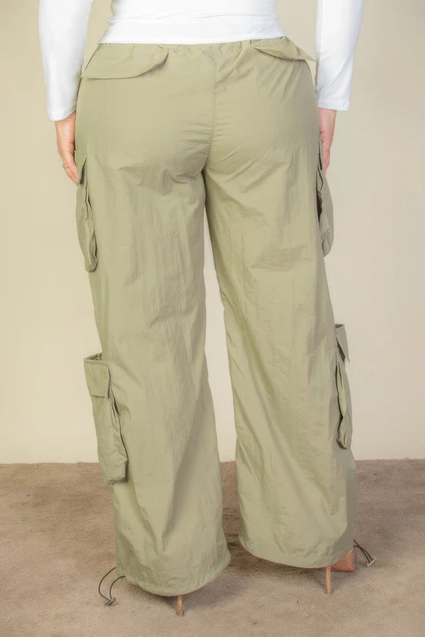 Plus Size Flap Pockets Drawstring Ruched Parachute Pants - Pants - SmartBuyApparel
