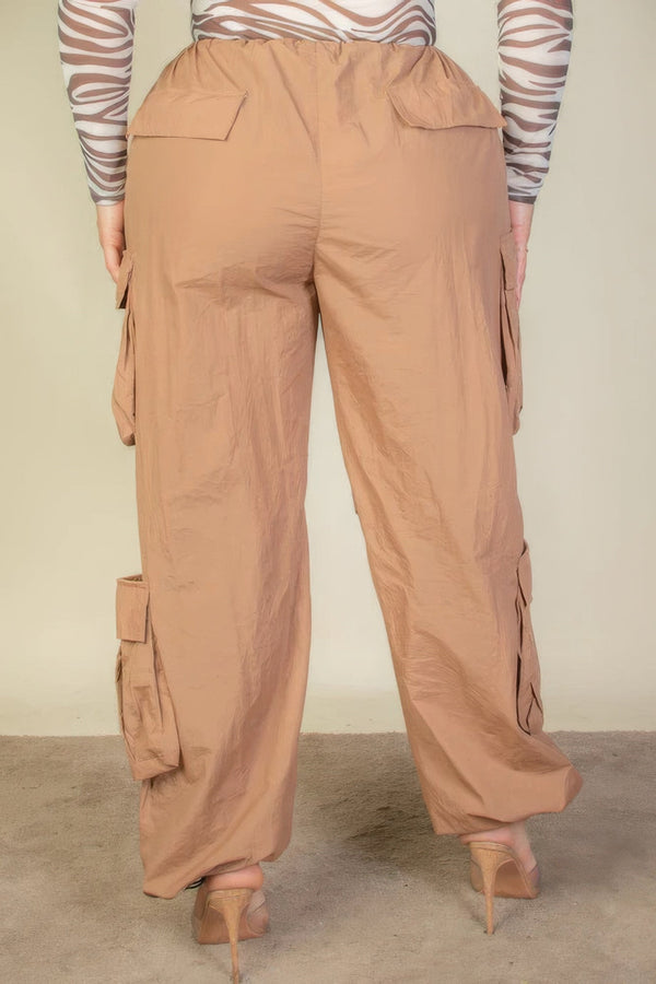 Plus Size Flap Pockets Drawstring Ruched Parachute Pants - Pants - SmartBuyApparel