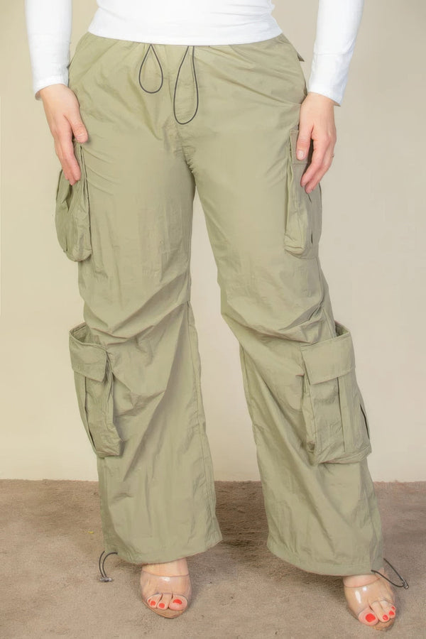 Plus Size Flap Pockets Drawstring Ruched Parachute Pants - Pants - SmartBuyApparel