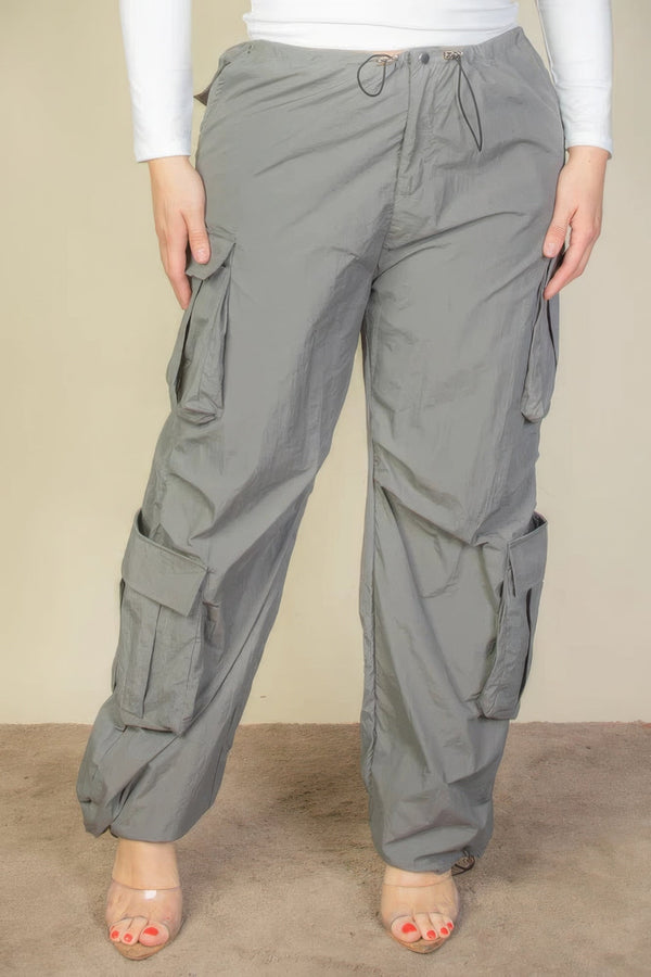 Plus Size Flap Pockets Drawstring Ruched Parachute Pants - Pants - SmartBuyApparel