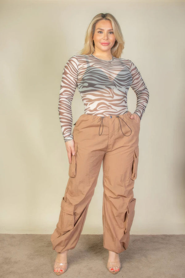 Plus Size Flap Pockets Drawstring Ruched Parachute Pants - Pants - SmartBuyApparel