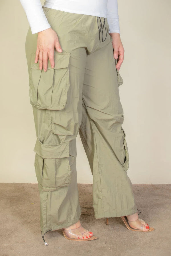 Plus Size Flap Pockets Drawstring Ruched Parachute Pants - Pants - SmartBuyApparel