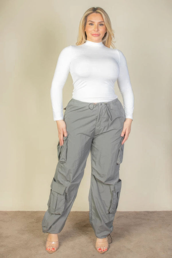 Plus Size Flap Pockets Drawstring Ruched Parachute Pants - Pants - SmartBuyApparel