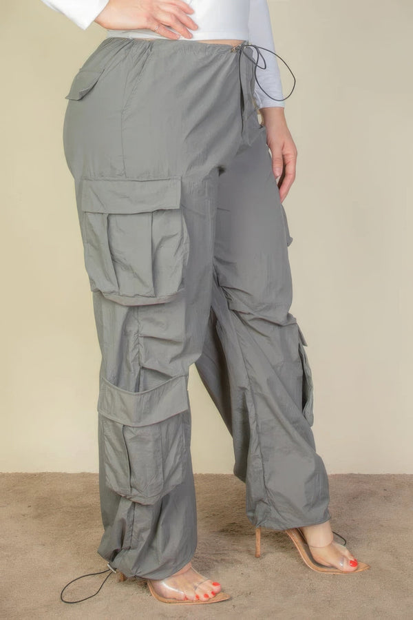 Plus Size Flap Pockets Drawstring Ruched Parachute Pants - Pants - SmartBuyApparel