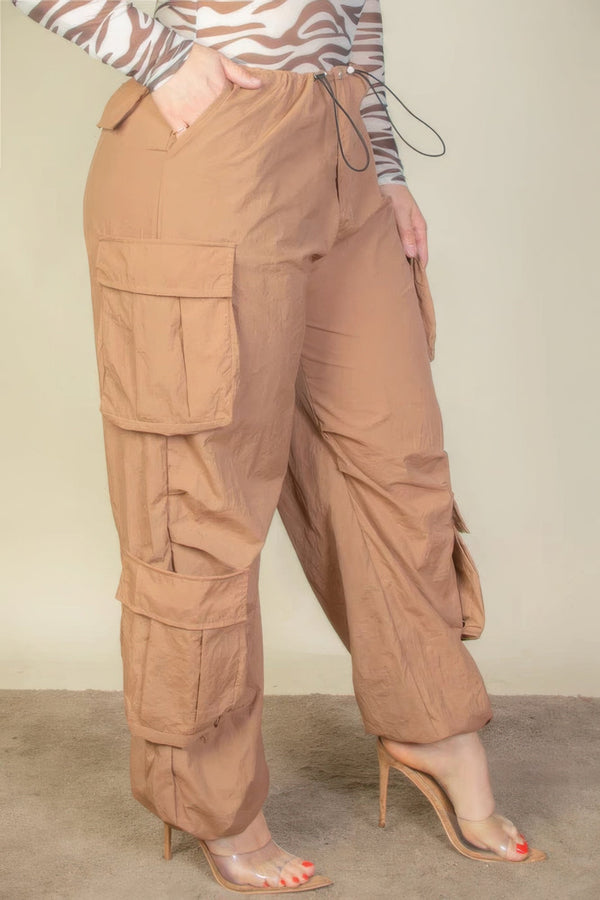Plus Size Flap Pockets Drawstring Ruched Parachute Pants - Pants - SmartBuyApparel