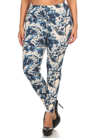 Plus Size Floral Print Full Length Leggings In a Slim Fitting Style With a Banded High Waist - Leggings - SmartBuyApparel