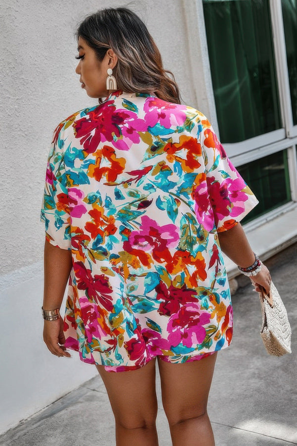 Plus Size Floral Print Open Front Shorts Sets - | SmartBuyApparel