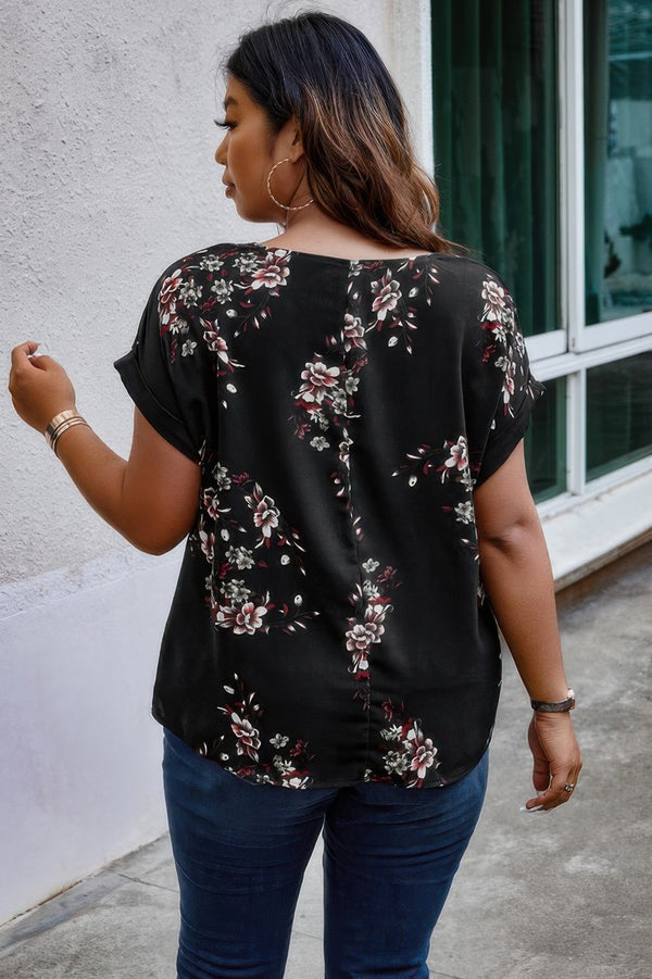 Plus Size Floral Print V Neck Loose Blouse - | SmartBuyApparel