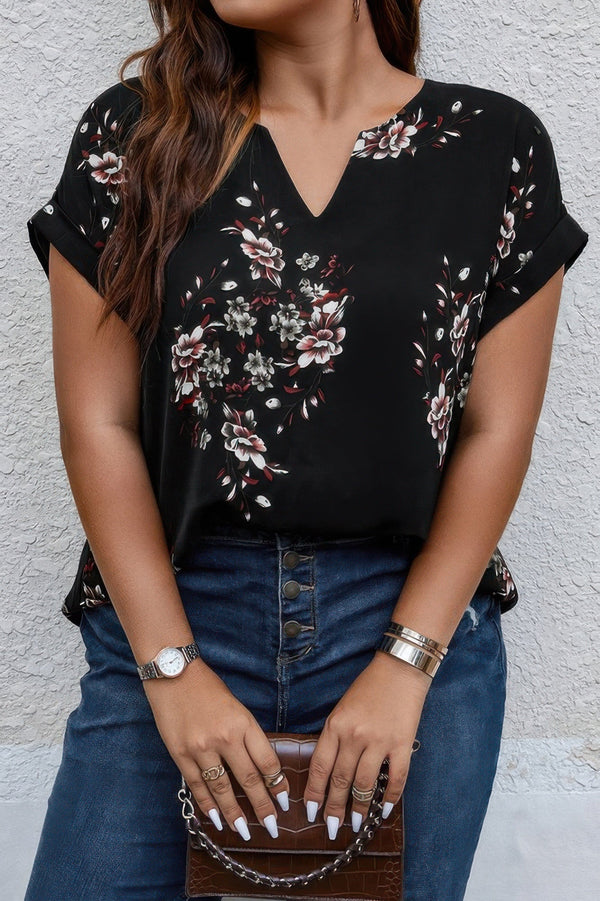 Plus Size Floral Print V Neck Loose Blouse - | SmartBuyApparel