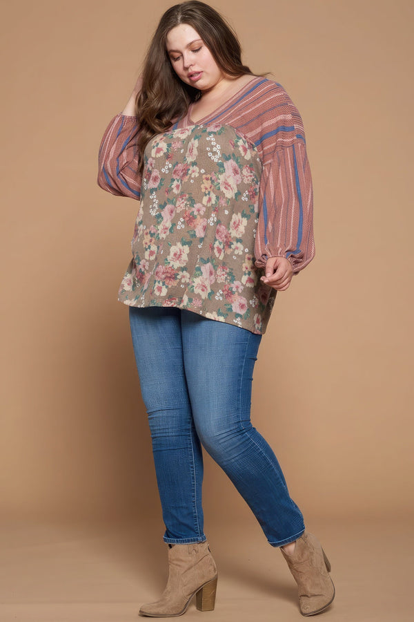 Plus Size Floral Printed Knit Top - Women's top - SmartBuyApparel