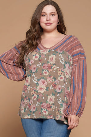Plus Size Floral Printed Knit Top - Women's top - SmartBuyApparel
