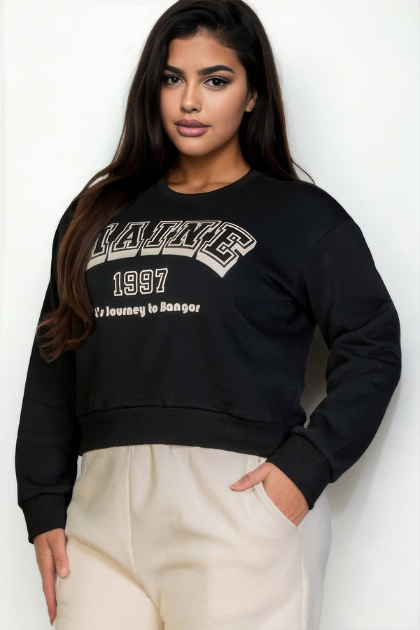 Plus Size Graphic Drop Shoulder Sweatshirt - women's sweatshirt - SmartBuyApparel