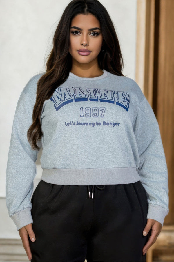 Plus Size Graphic Drop Shoulder Sweatshirt - women's sweatshirt - SmartBuyApparel