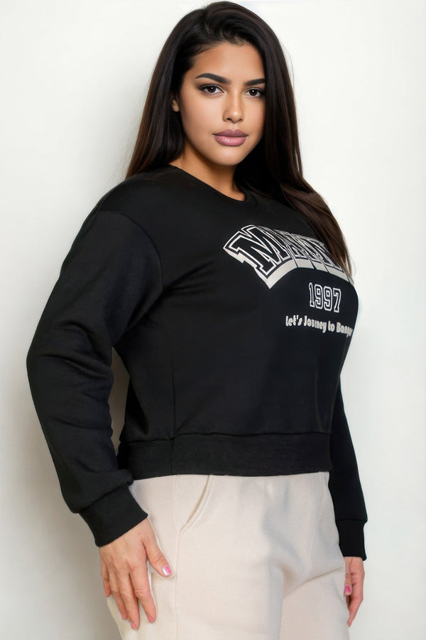 Plus Size Graphic Drop Shoulder Sweatshirt - women's sweatshirt - SmartBuyApparel