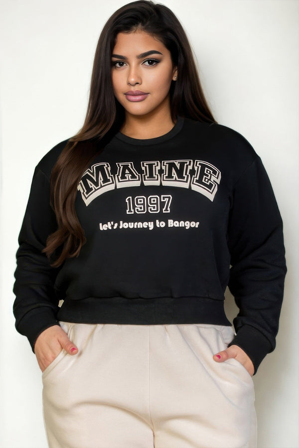 Plus Size Graphic Drop Shoulder Sweatshirt - women's sweatshirt - SmartBuyApparel