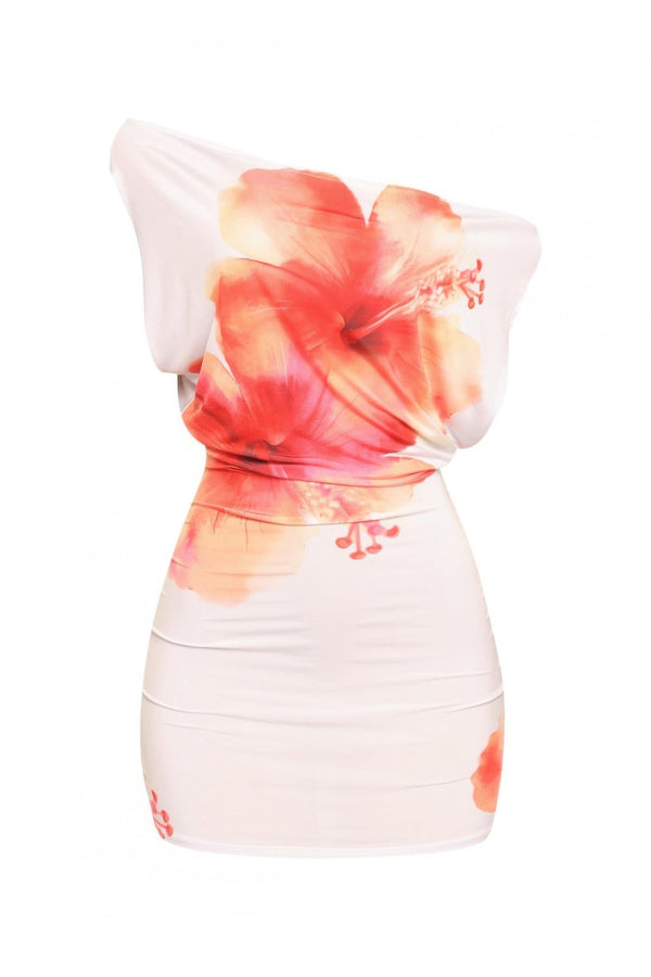 Plus Size Large Flower Printed Draped Mini Dress - | SmartBuyApparel