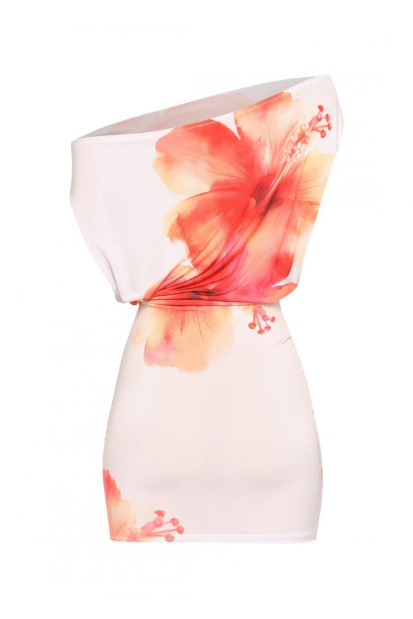 Plus Size Large Flower Printed Draped Mini Dress - | SmartBuyApparel