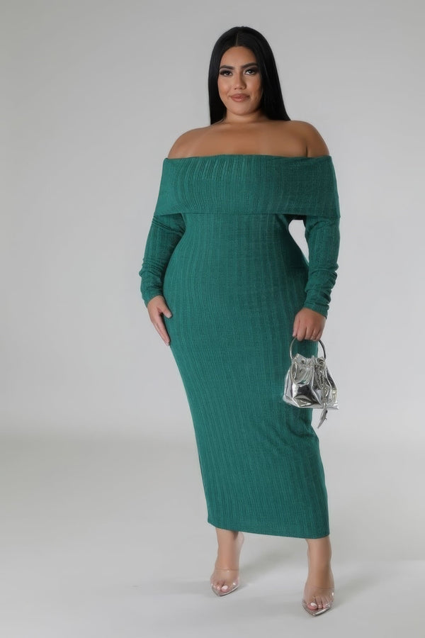 Plus Size Off - Shoulders Stretch Dress - Dress - SmartBuyApparel