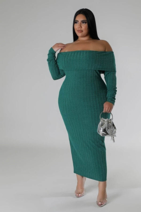 Plus Size Off - Shoulders Stretch Dress - Dress - SmartBuyApparel